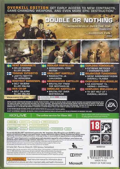 Army of Two the Devils Cartel Overkill Edition - XBOX 360 (B Grade) (Genbrug)